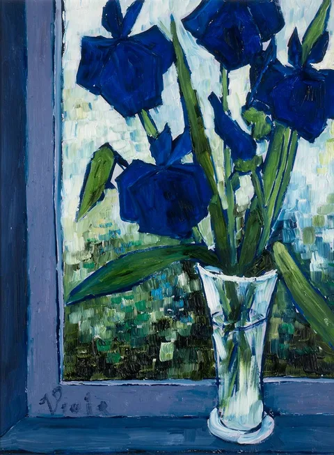 Patrick Viale, BLUE IRISES, oil on board