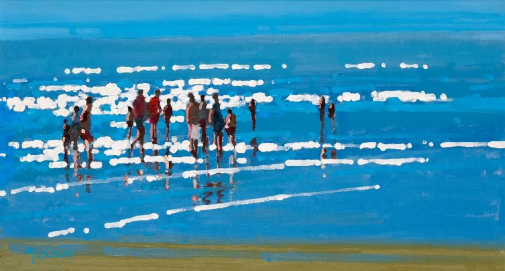 ALONG THE SHORE by John Morris, oil on board, offered Dec 2022