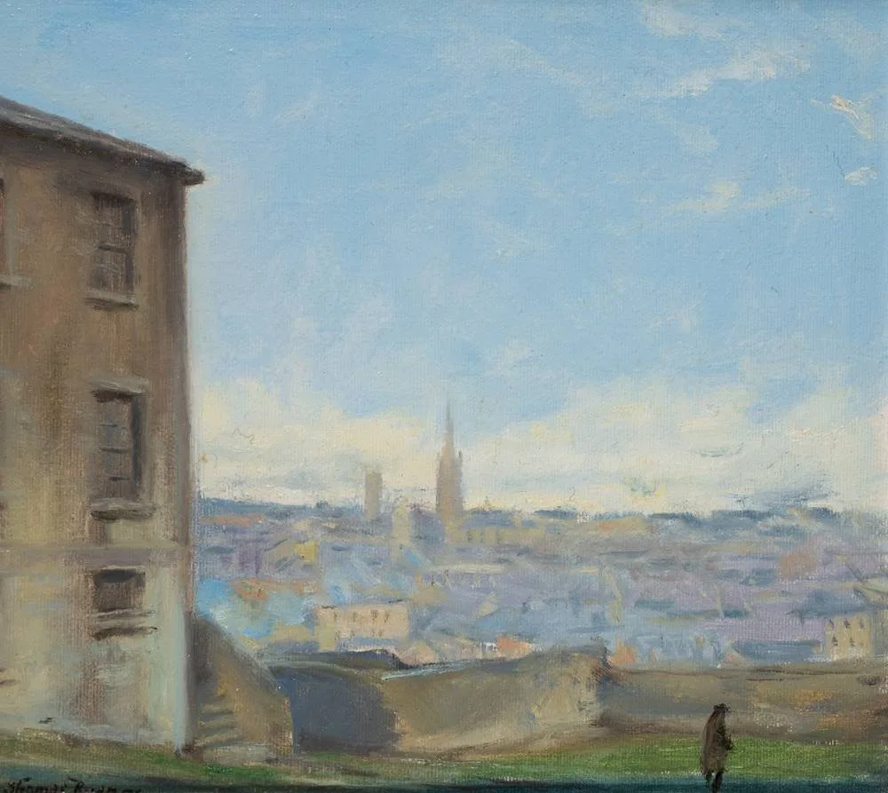 DROGHEDA FROM MILLMOUNT, COUNTY LOUTH by Thomas Ryan, 1978, oil on board, sold Dec 2022