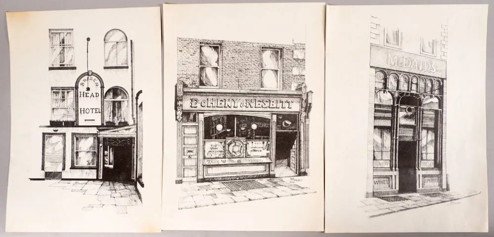 Liam Delaney, DRINK UP: A PORTFOLIO OF IRISH PUBS, 1974, print; (10); (no. 263 from an edition of 1000); (unframed)