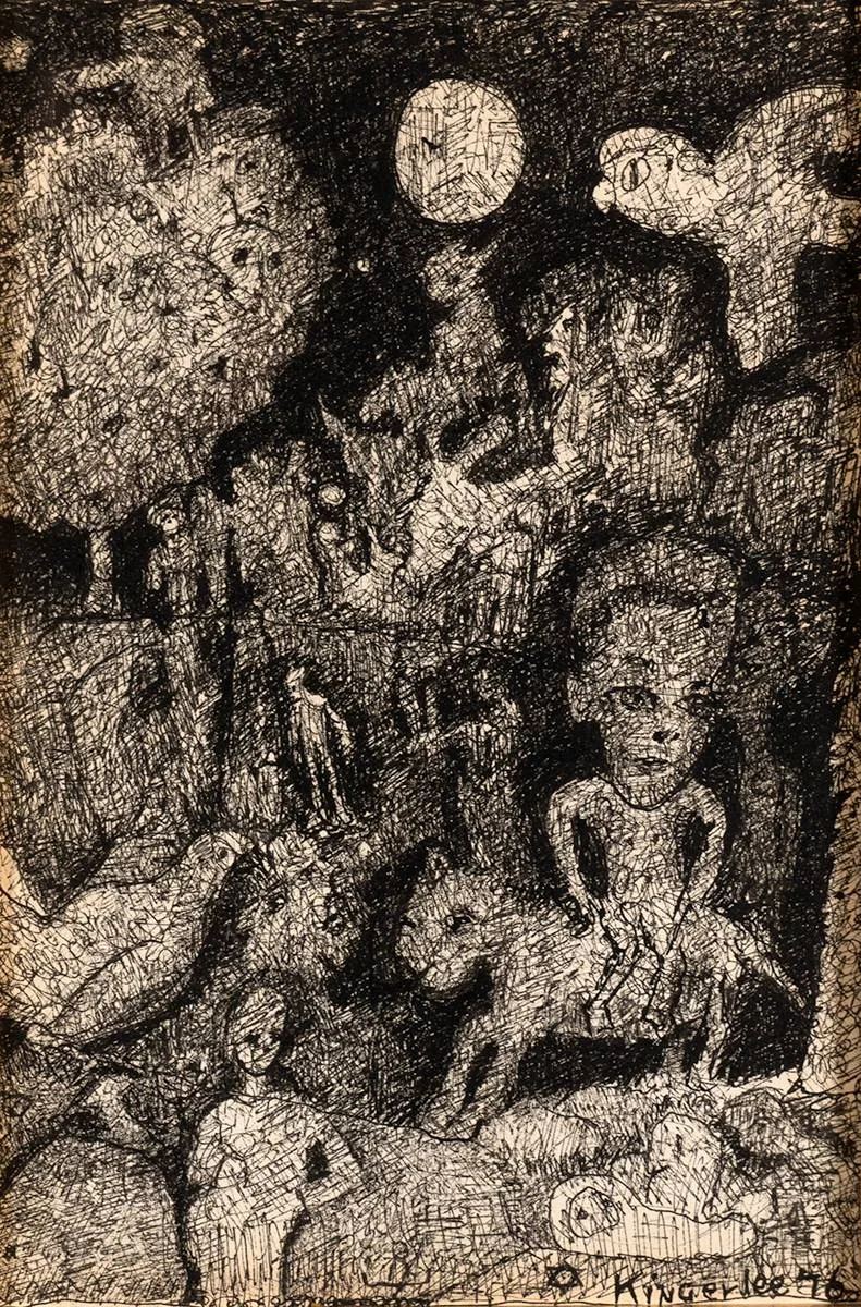 UNTITLED by John Kingerlee, 1976, ink, offered Dec 2022