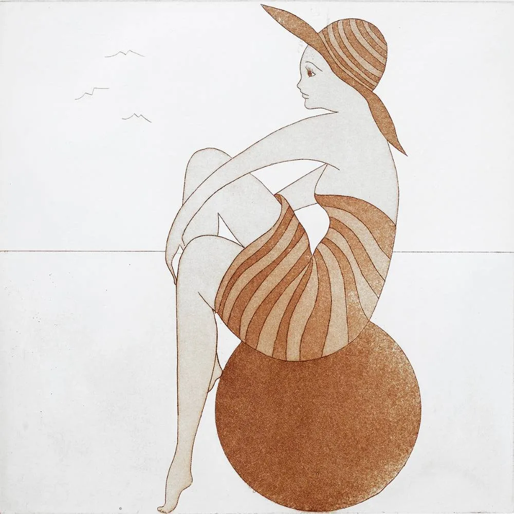 Gay O'Neill, GIRL ON A BALL, etching; (no. 8 from an edition of 40)