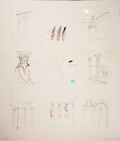 SKETCHES FROM VILLA ADRIANA, ROME by Dorothy Cross, 1980, pencil, charcoal and watercolour; (unframed), offered Dec 2022