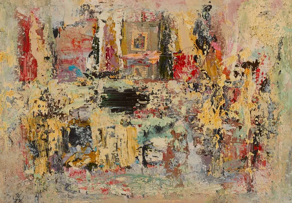 SRIK-CHAFFINCH by John Kingerlee, 2016-2019, oil and collage elements on board, sold Dec 2022