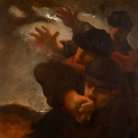 Noel Murphy, THE RED SCARF, oil on board