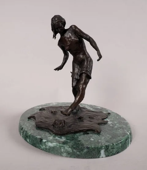 Irish School, STEPPING STONES, bronze on marble base; (no. 1 from an edition of 5)