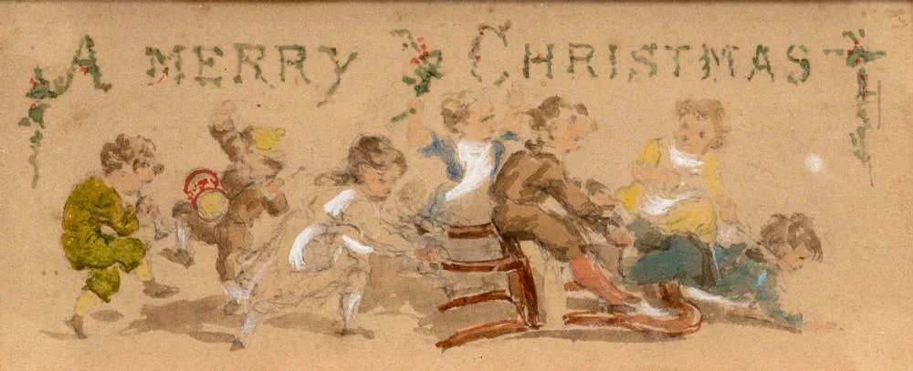 A MERRY CHRISTMAS by Samuel McCloy, pencil and watercolour, sold Dec 2022