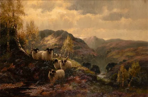 Sidney Pike, HIGHLAND SHEEP IN FOGGY SUNRISE, 1905, oil on canvas