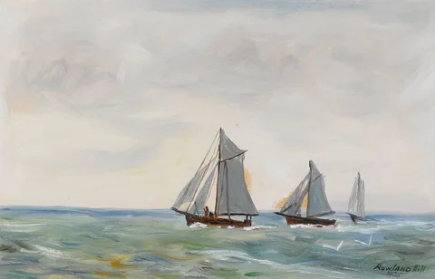 Rowland Hill, THREE BOATS, 1935, oil on panel
