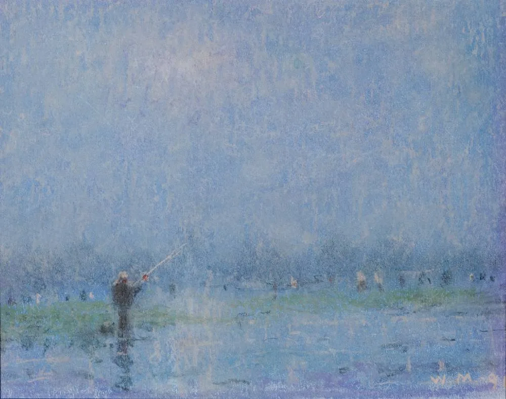 FISHING by William Mason, 1991, pastel, sold Dec 2022