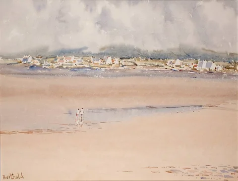 Berthold Dunne, ACHILL BEACH, TOWARDS VALLEY, watercolour