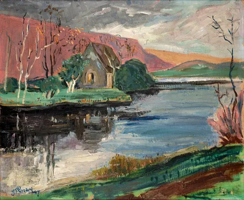Yann Goulet, LAKE SCENE, 1949, oil on board