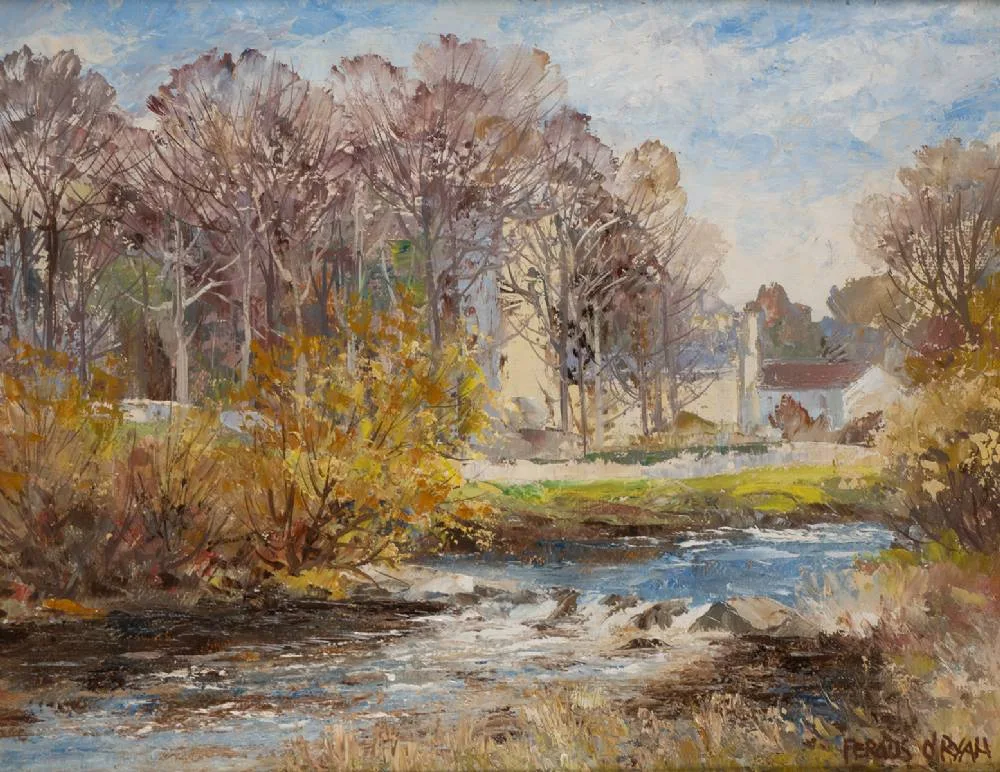 RIVER SCENE by Fergus O'Ryan, oil on board, sold Dec 2022