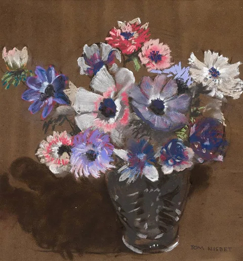 STILL LIFE by Tom Nisbet, pastel on coloured paper, offered Dec 2022