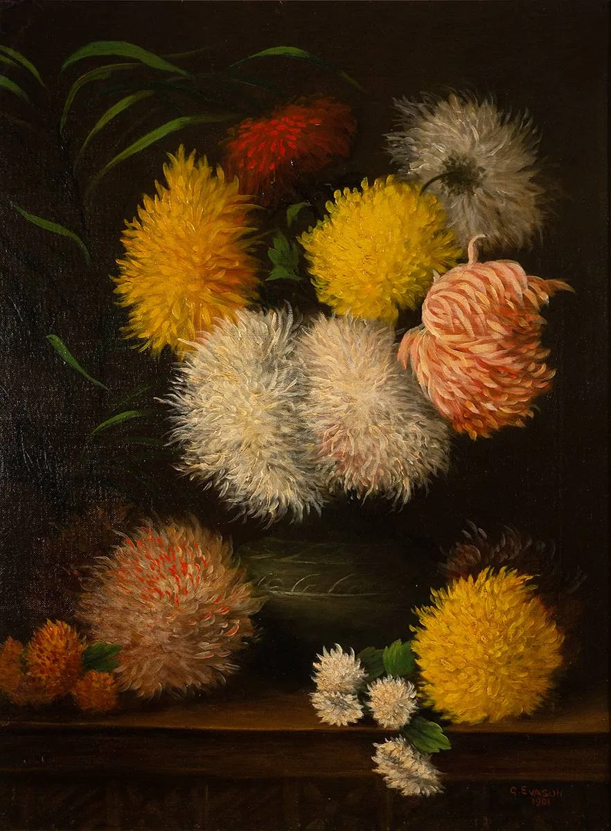 G. Evason, STILL LIFE WITH CHRYSANTHEMUMS, 1901, oil on canvas