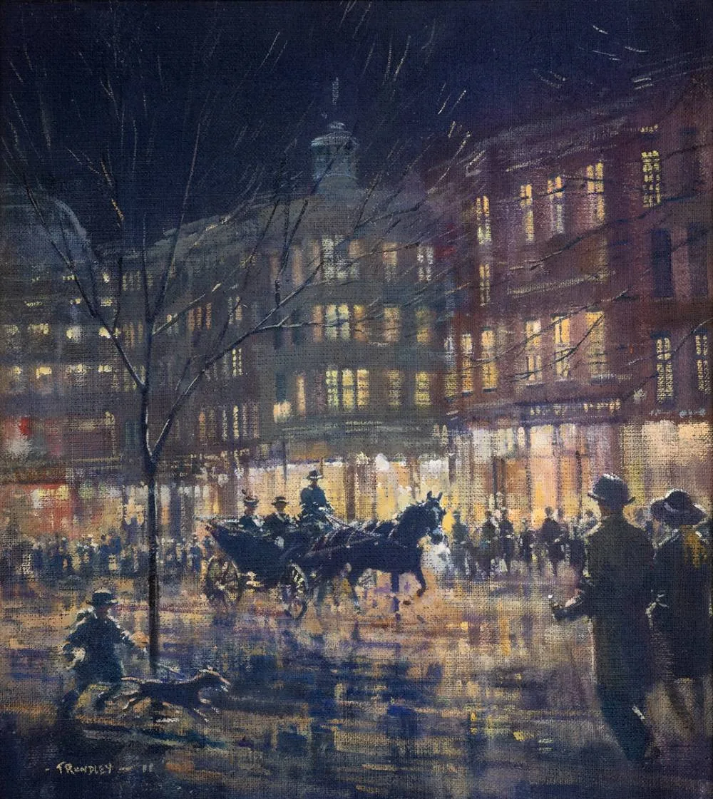 CITY NIGHTSCAPE by David Trundley, 2011, oil on canvas laid on board, sold Dec 2022