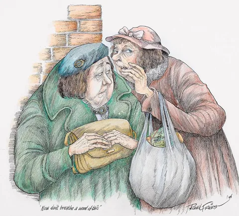 Rowel Boyd Friers, NOW DON'T BREATHE A WORD OF THIS, 1986, ink and crayon