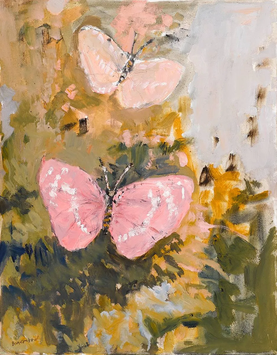 BUTTERFLIES by Basil Blackshaw, oil on canvas, sold Nov 2022