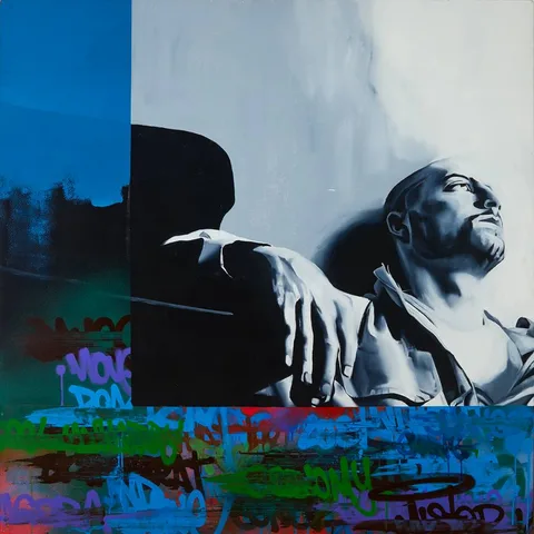 Conor Harrington, A THOUGHT FOR LUNCH, c.2004, oil on canvas laid on board; (unframed)