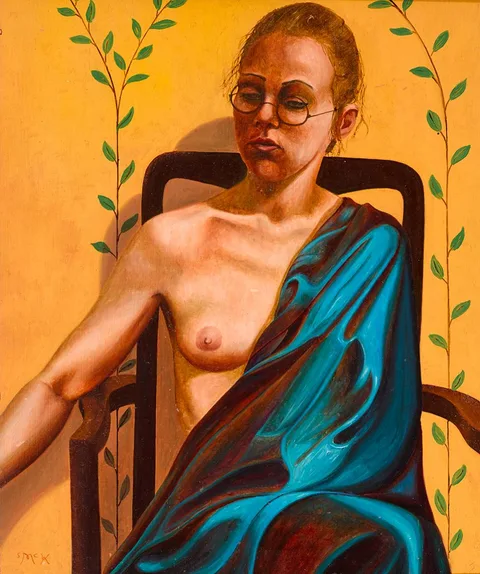 JANE SEATON AS A BUDDHIST by Stephen McKenna, oil on board, offered Nov 2022