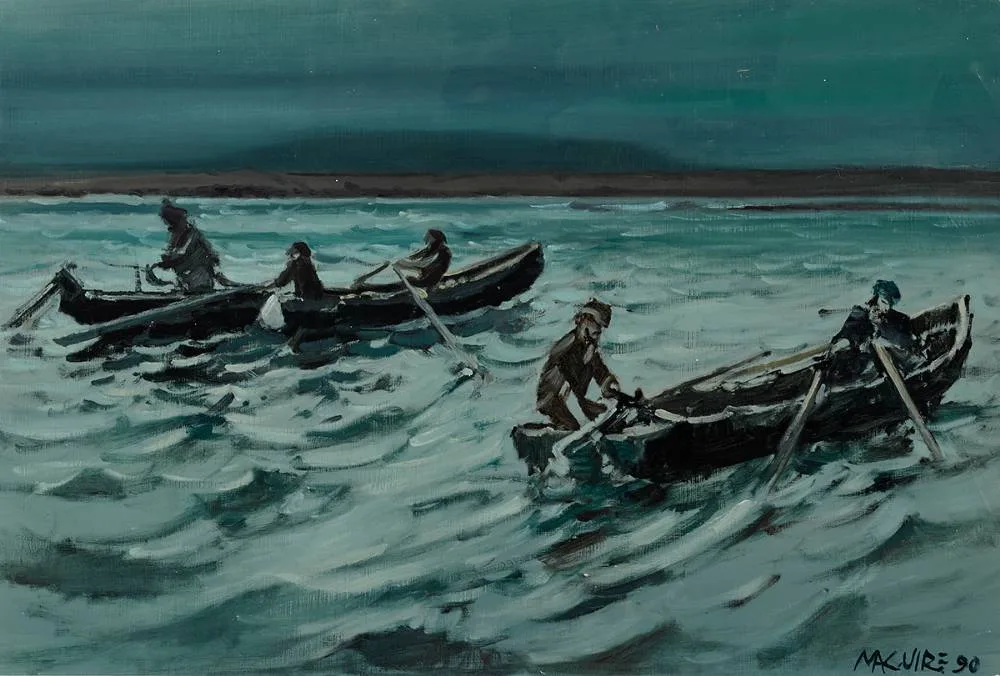 HEADING HOME by Cecil Maguire, 1990, oil on board, offered Nov 2022