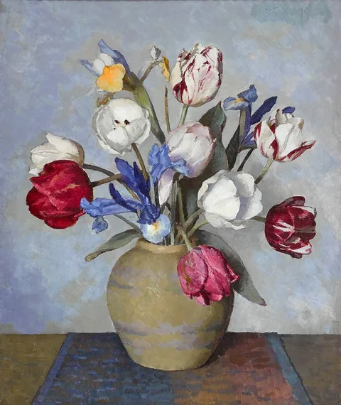 Mary Duncan, TULIPS, oil on panel