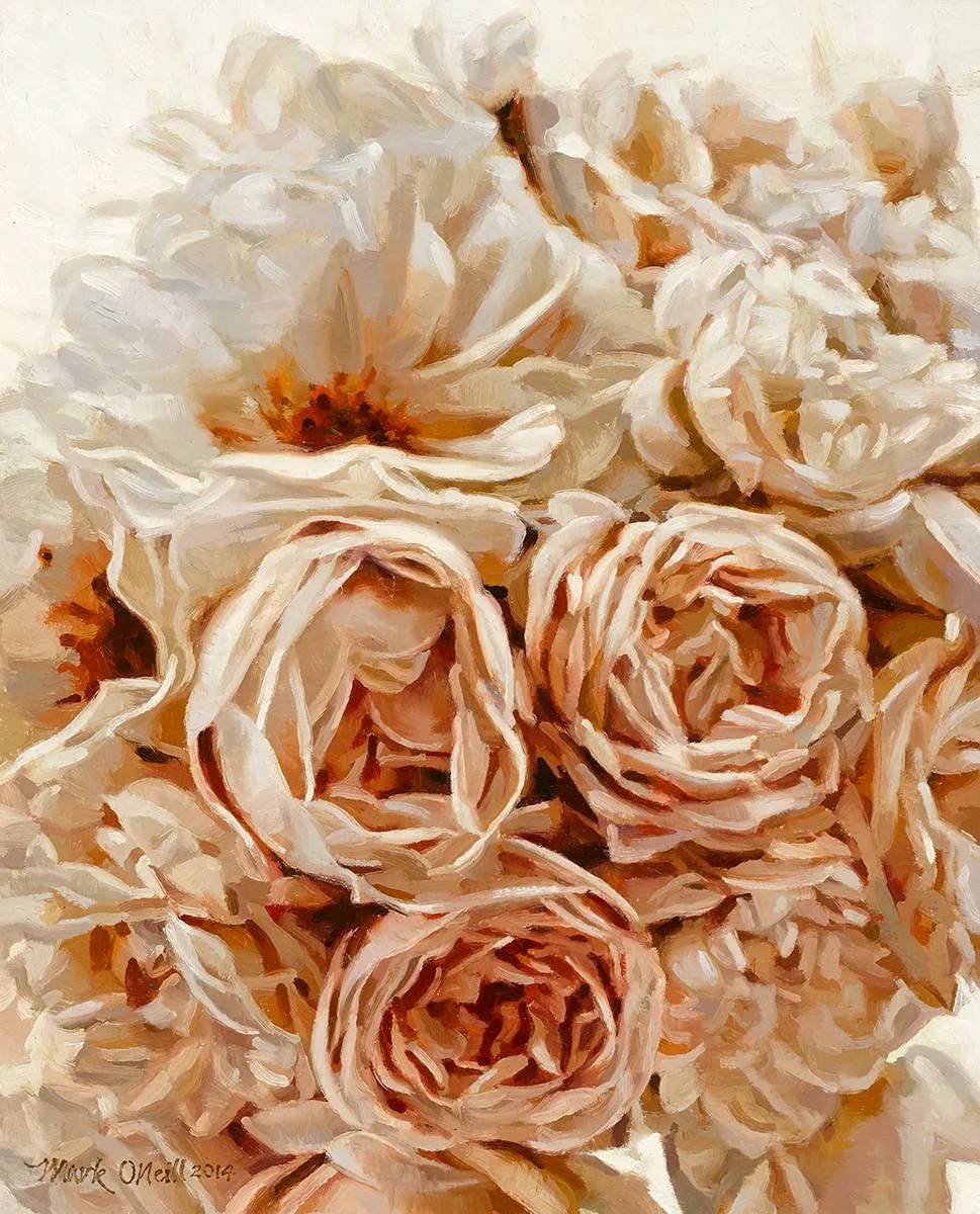 ROSE BOUQUET by Mark O'Neill, 2014, oil on board, sold Nov 2022