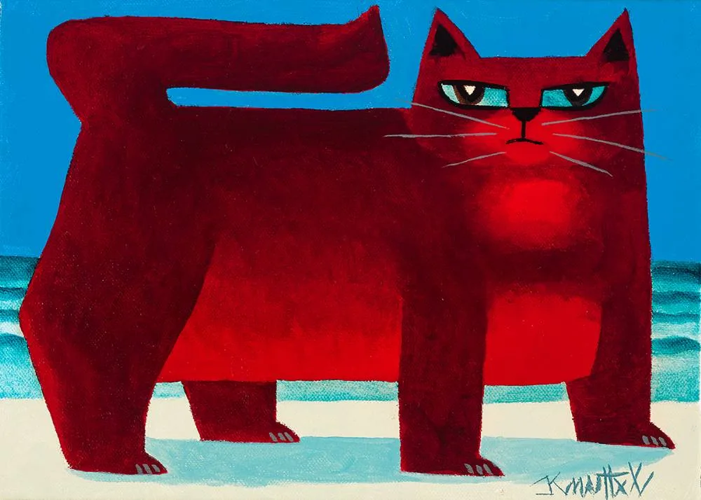 RED CAT by Graham Knuttel, oil on canvas, sold Nov 2022