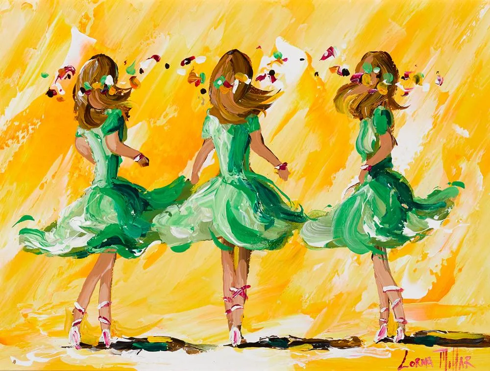 THREE DANCERS by Lorna Millar, acrylic on board, sold Oct 2022