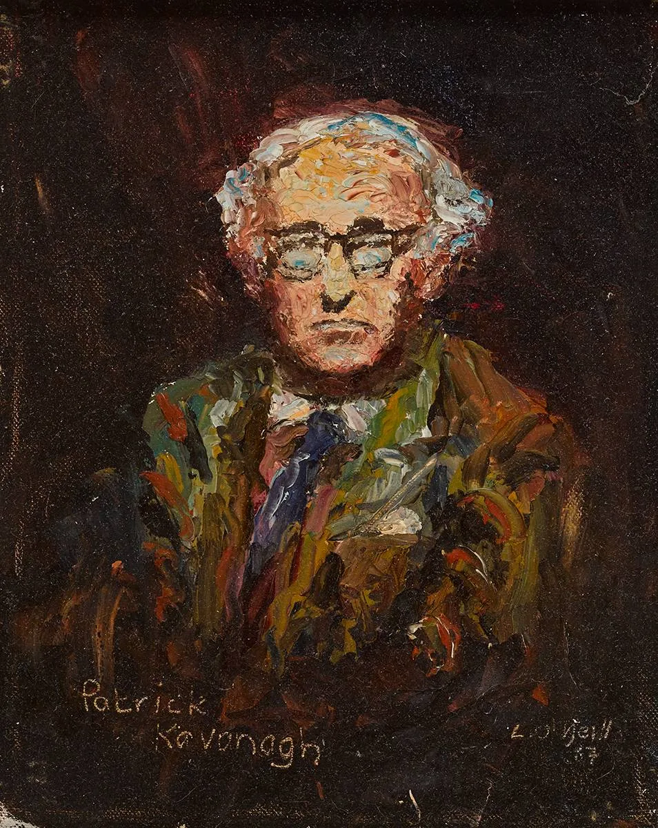 PORTRAIT OF PATRICK KAVANAGH by Liam O'Neill, 1987, oil on canvas, sold Oct 2022