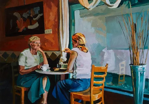Trevor McElnea, TEA IN THE AFTERNOON, MARKET STREET, PORTADOWN, 2003, oil on canvas
