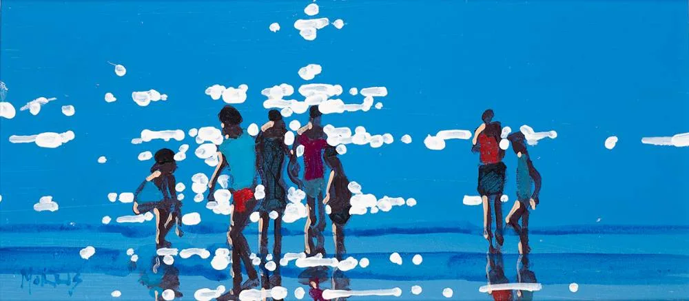 ALONG THE SHORE by John Morris, oil on board, sold Oct 2022