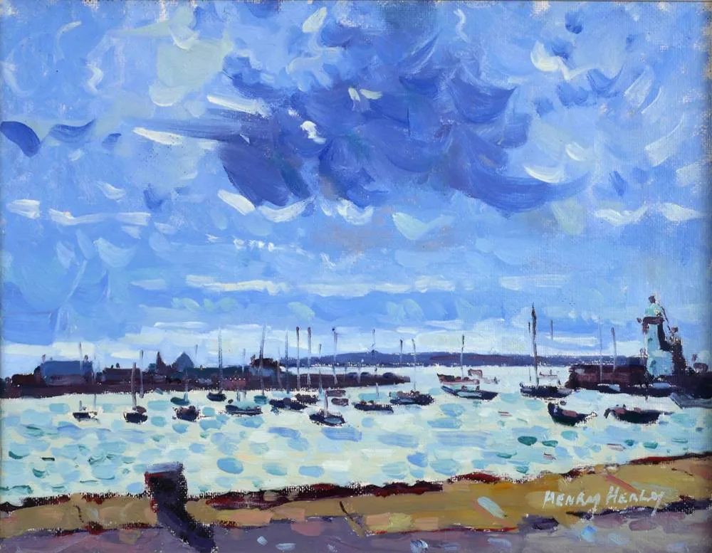 HOWTH HARBOUR by Henry Healy, oil on canvas, sold Oct 2022