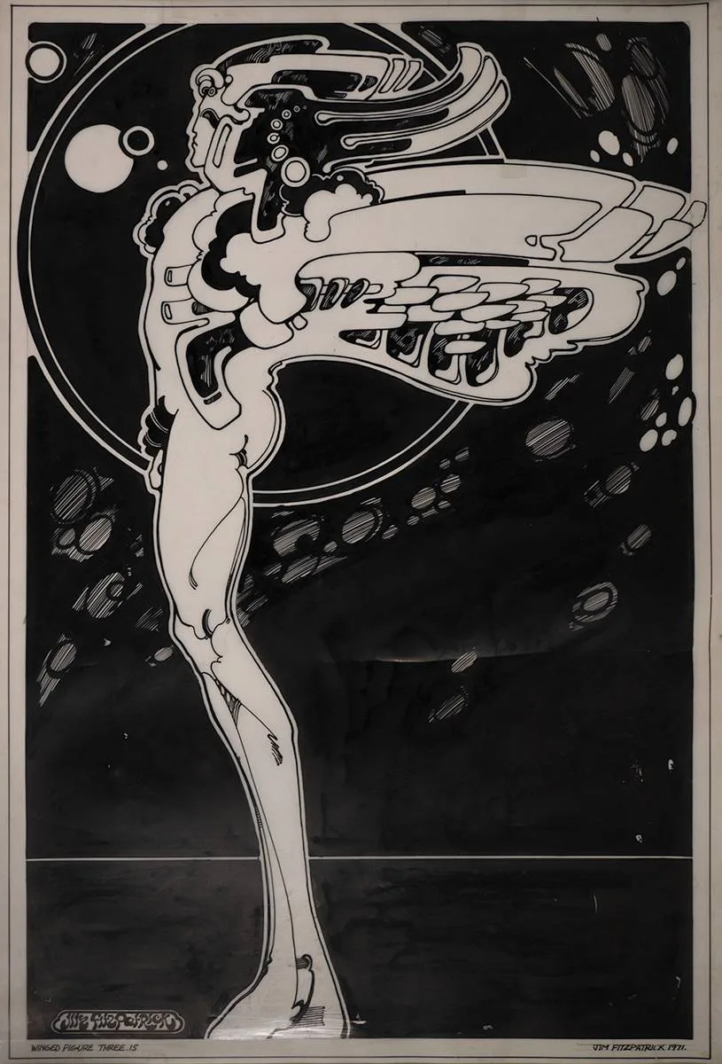 Jim Fitzpatrick, WINGED FIGURE THREE. 15, 1971, ink; (unframed)