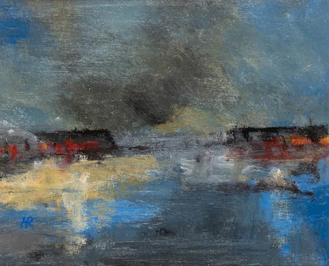 Harry Reid, LAST LIGHT, TRAMORE HARBOUR, COUNTY WATERFORD, 2003, oil on board