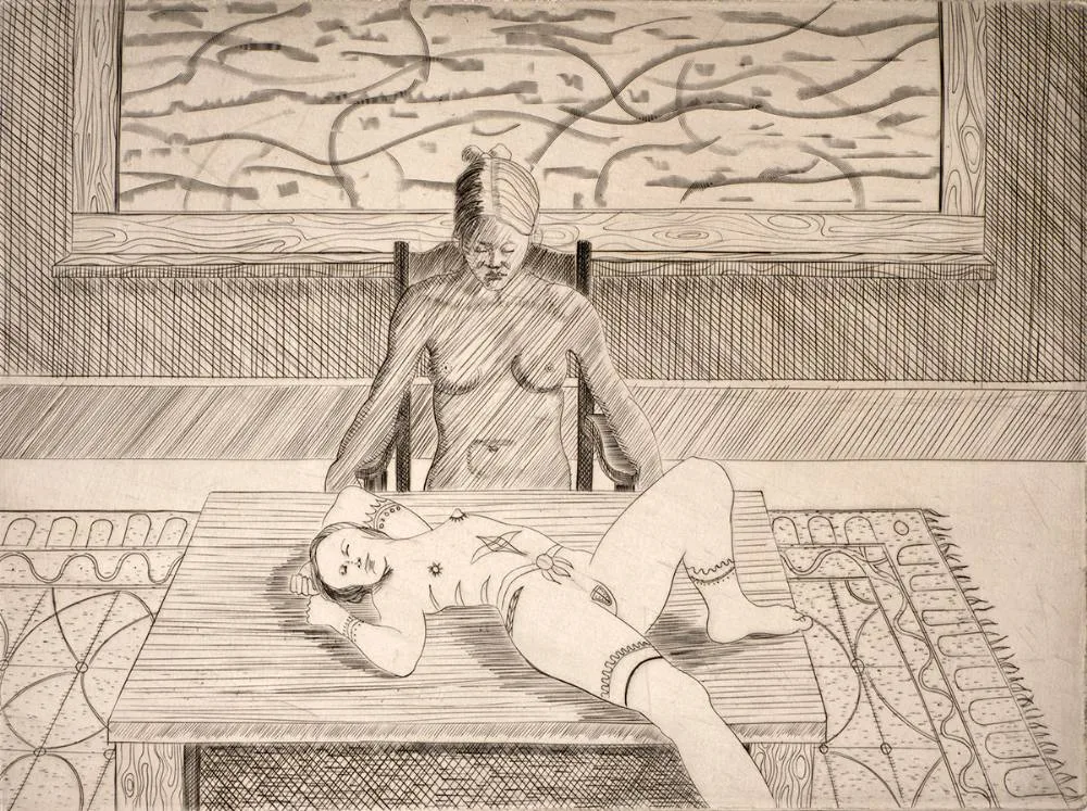 UNTITLED [TWO FIGURES] by Stephen McKenna, etching; (artist's proof); (unframed), offered Oct 2022