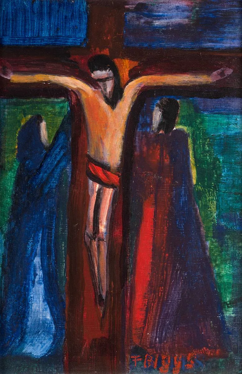 Frances Biggs, CRUCIFIXION, tempera on board