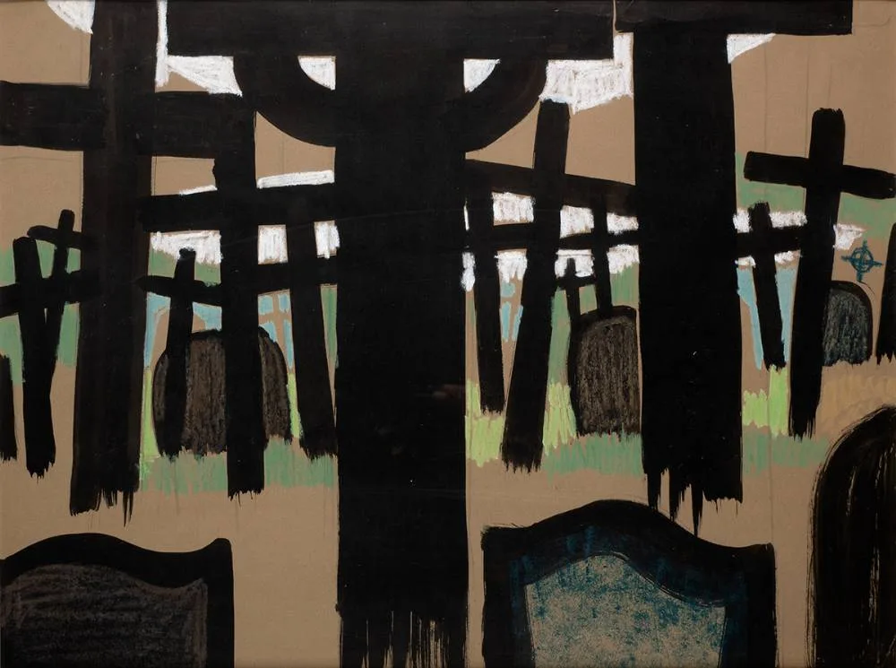 CEMETERY by Arthur Armstrong, gouache, offered Oct 2022