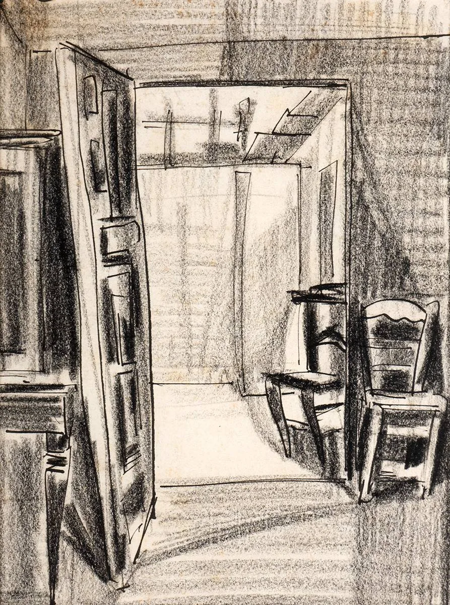 SPANISH INTERIOR by Arthur Armstrong, charcoal, offered Oct 2022
