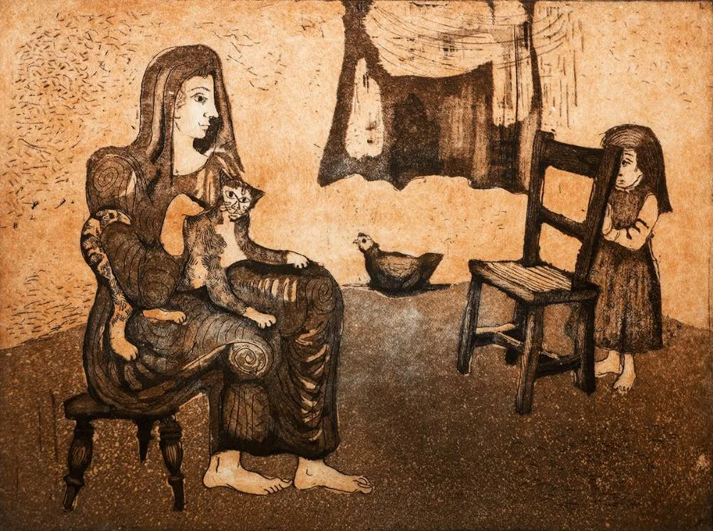 STRANGE VISITOR by Gerard Dillon, etching; (no. 10 from an edition of 24 artist's proofs), sold Oct 2022