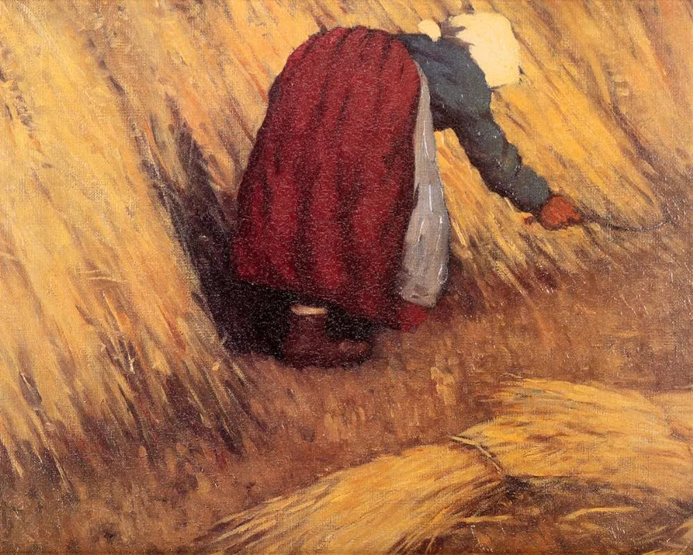 BAILING HAY by Paul Henry, print on textured board, sold Oct 2022