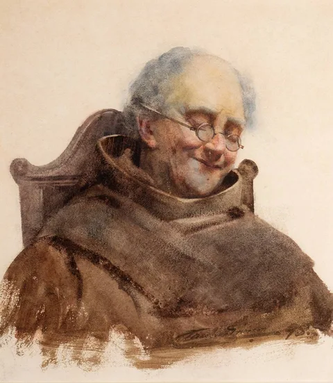 SLEEPING MONKS (A PAIR) by Charles MacIver Grierson, watercolour; (2), offered Oct 2022