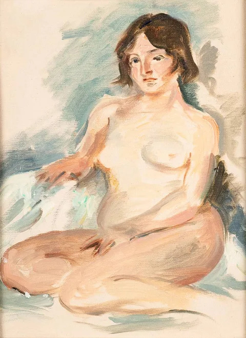 Stella Steyn, KNEELING NUDE, oil on paper