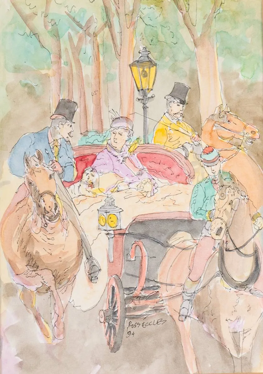 RIDING SCENE AFTER P. JONES by Ross Eccles, 1994, ink and watercolour, offered Oct 2022