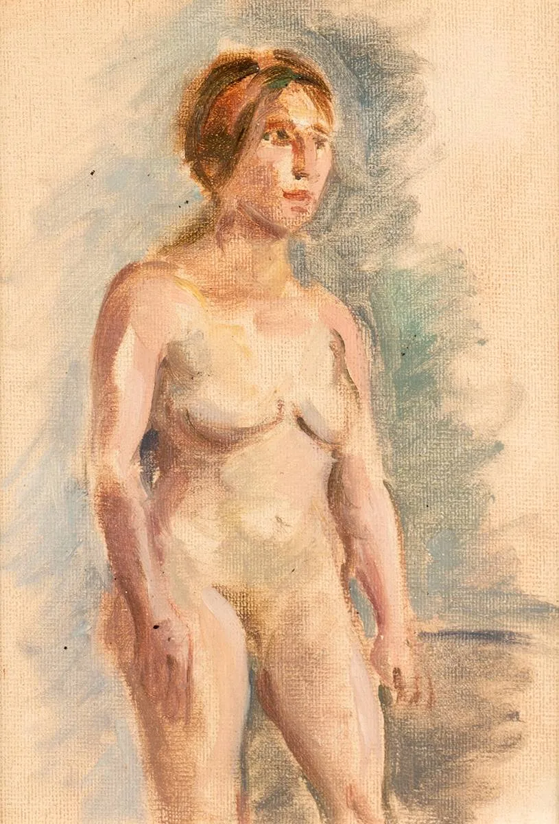 STANDING NUDE by Stella Steyn, oil on paper, sold Oct 2022