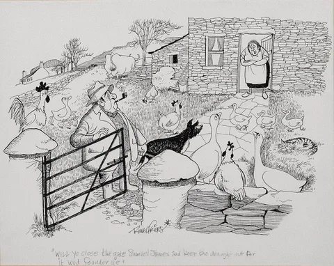 Rowel Boyd Friers, WILL YE CLOSE THE GATE SAMUEL JAMES AND KEEP THE DRAUGHT OUT FOR IT WUD FOUNDER YE, ink and pencil