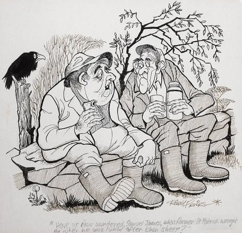 Rowel Boyd Friers, HAVE YE IVER WUNDERED, SAMUEL JAMES, WHAT FARMER ST. PATRICK WROUGHT FOR WHEN HE WUZ LUKIN'AFTER THON SHEEP, ink and pencil