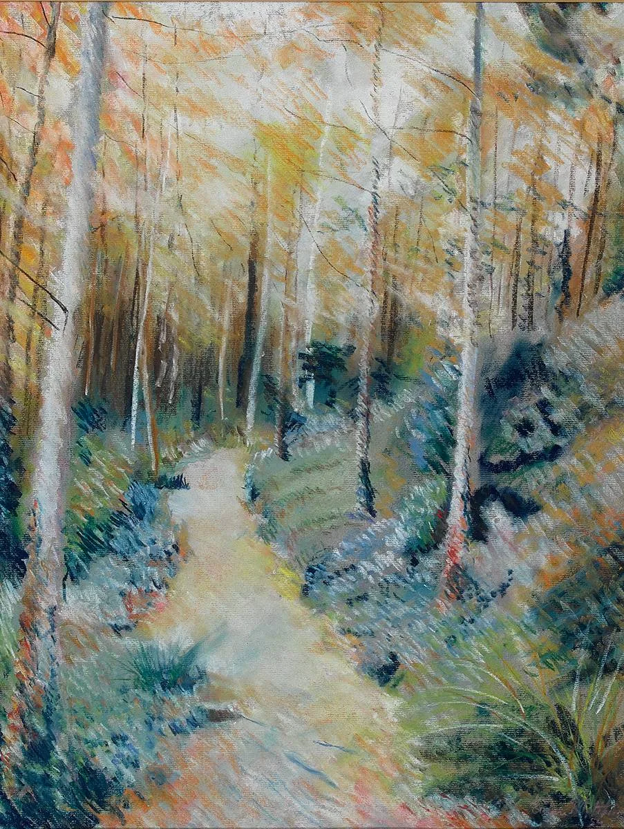 FOREST PATH by Eugene Edward Matthews, 1984, pastel, offered Oct 2022