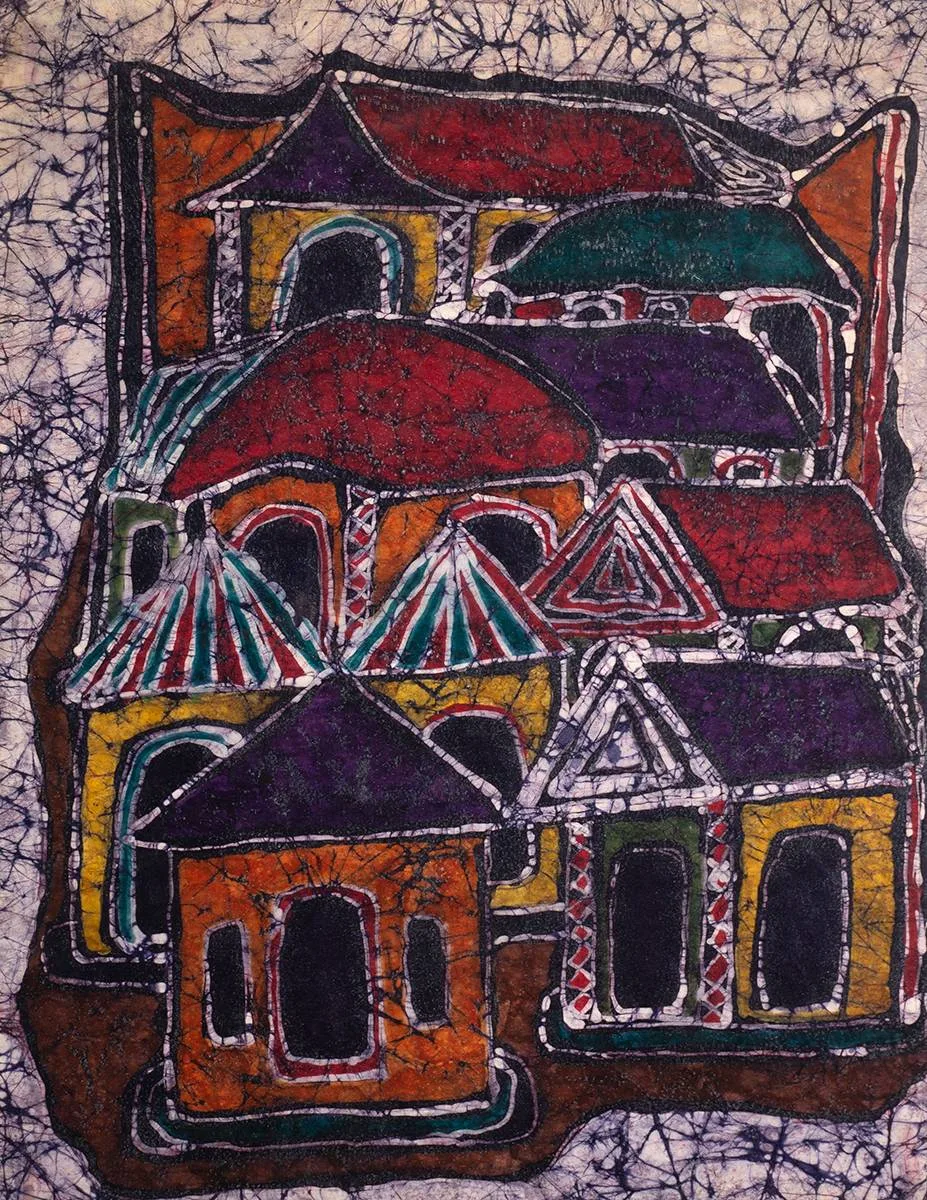 Yinka Adeyemi, MY VILLAGE II, 1990, batik