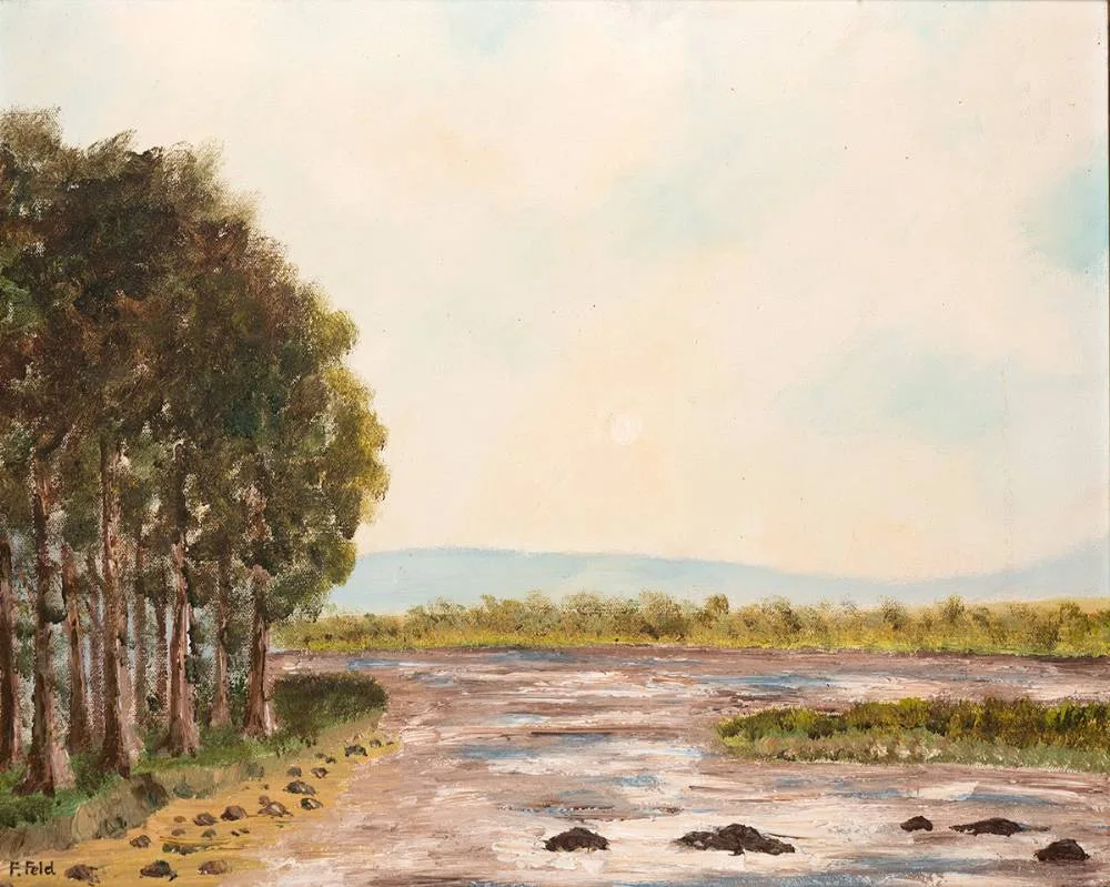 LAKE SCENE by Frank Feld, oil on canvas, offered Oct 2022